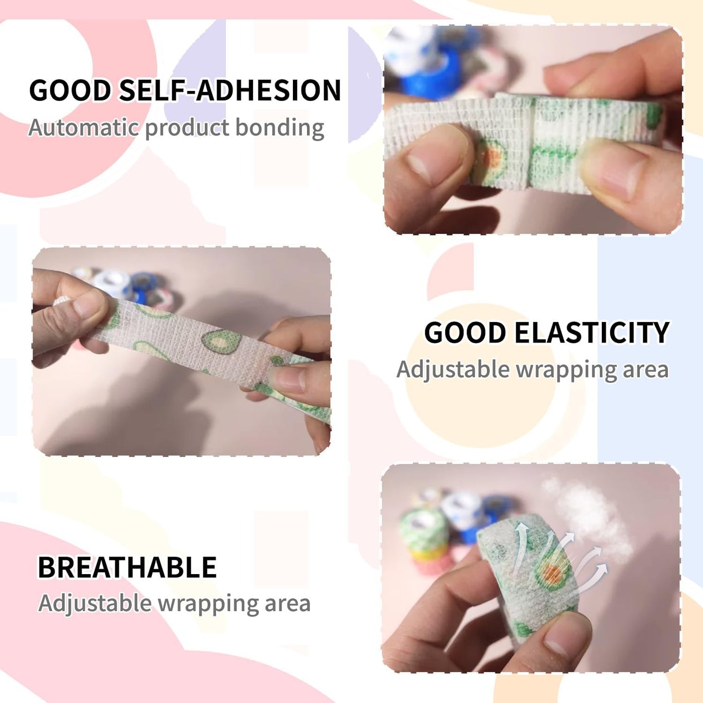 Self-Adhesive Finger Bandage - 8 Rolls of Elastic & Breathable Protector, Waterproof Cohesive Tape Sports Fixing Band Stretch Wrap (1Inch x 5 Yards, Colors)