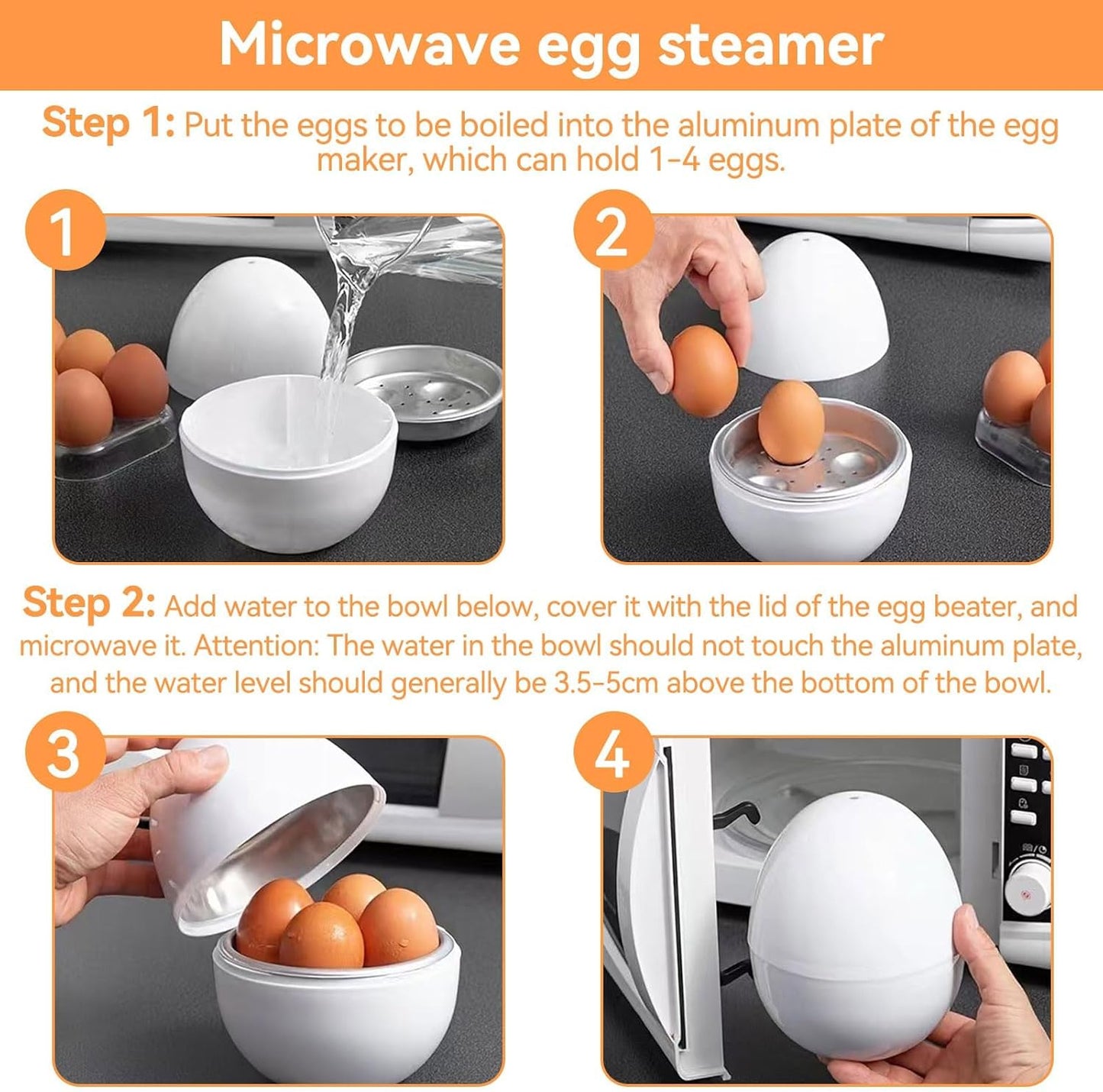 Microwave Egg Cooker, Hard Boiled 4 Capacity Boiler Steamer Poacher Microwavable with Lid for Cooking Kitchen Tools