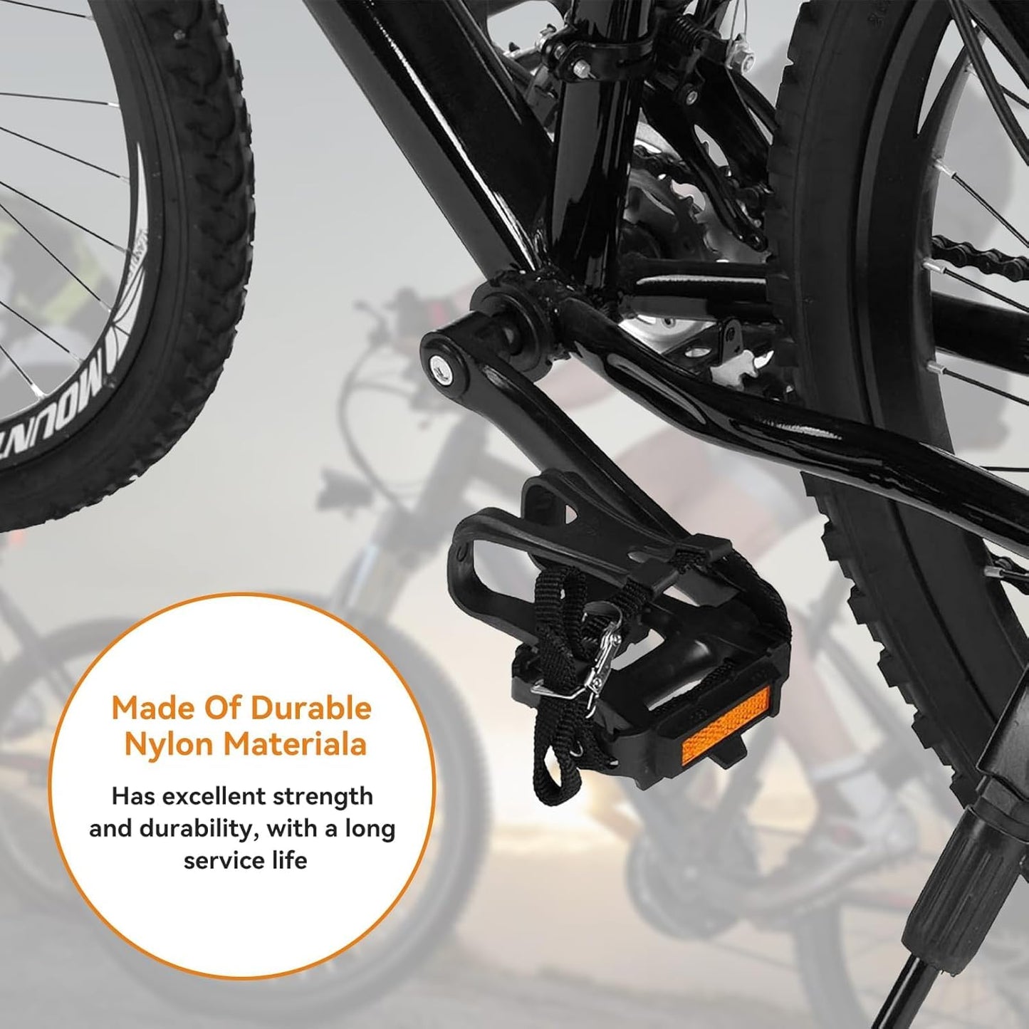 1 Pair Bike Pedals, Pedals with Toe Cages Road Bicycle Clip Adjustable Clips Straps for Wide Shoes Indoor Outdoor Cycling