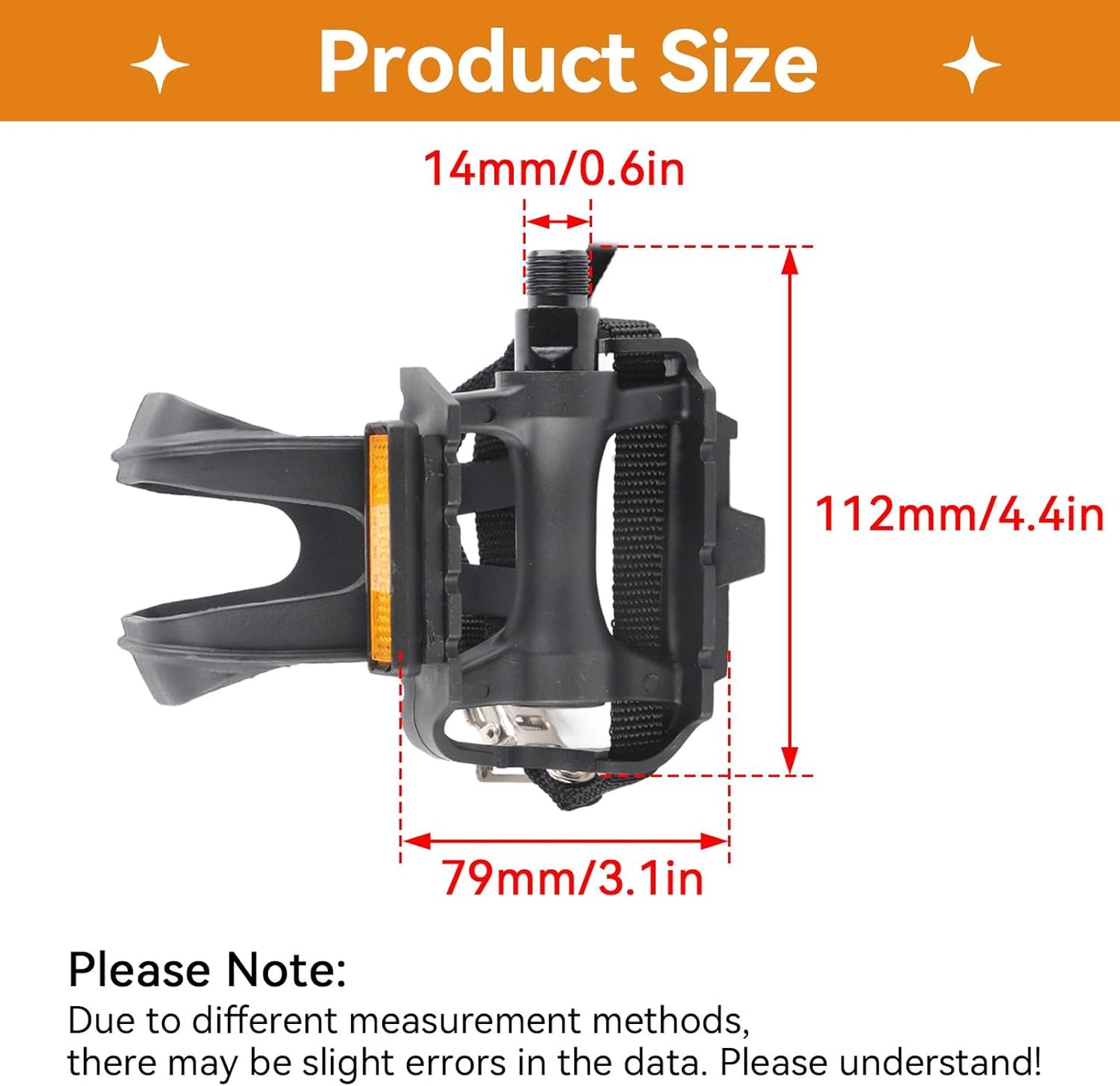 1 Pair Bike Pedals, Pedals with Toe Cages Road Bicycle Clip Adjustable Clips Straps for Wide Shoes Indoor Outdoor Cycling