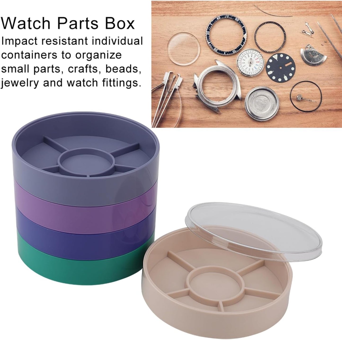 5 Layer Watch Parts Storage Box, Plastic Tray Watchmaker Repair Tool Container for Screw Component Movement Hardware Part (Round)  Redondo