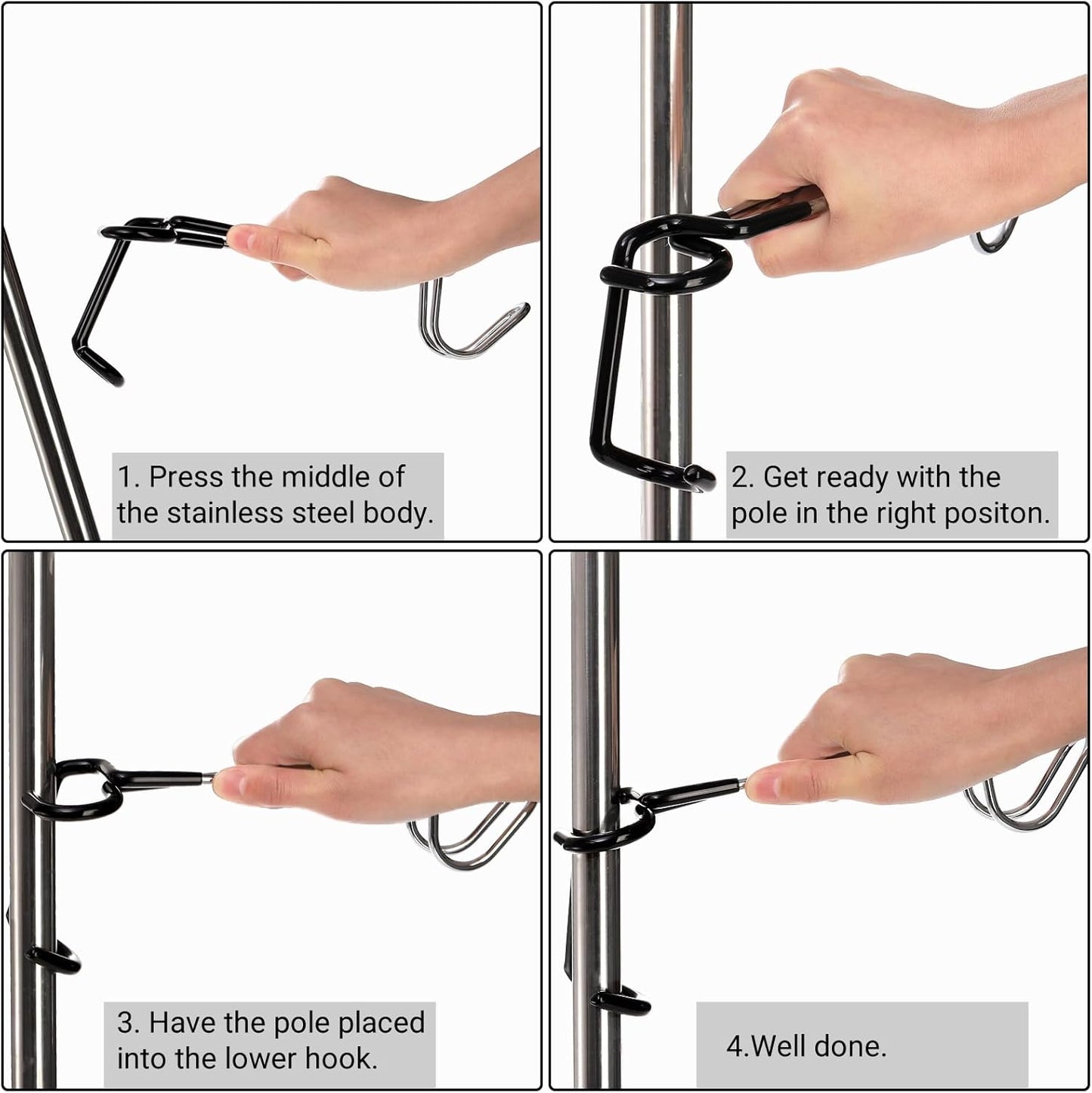 4 Pack Camping Lantern Hook Hangers, 10" Outdoor Lamp Hanger Stand, Stainless Steel Non-Slip Tent Light Pole Hook, Portable Water Bottle Holder Bracket for Hunting Fishing Hiking