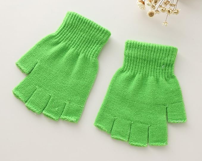 Green gloves - plain gloves - open gloves - boys' and girls' gloves - plain knitted gloves - fingerless gloves - type gloves - size small