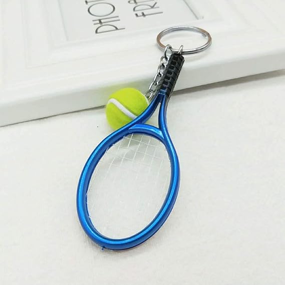 Keychain - Mini tennis racket - With ball - Keychain - Blue - Tennis fan - Keychain - Gift