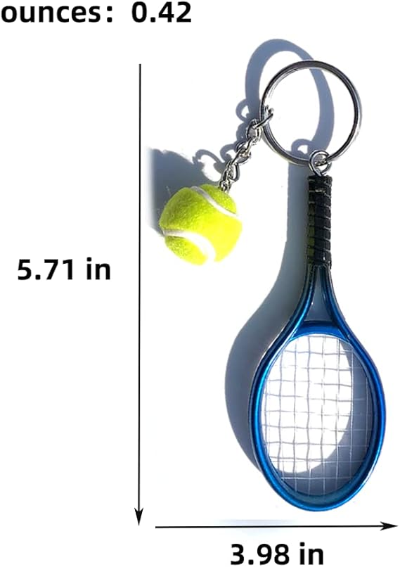 Keychain - Mini tennis racket - With ball - Keychain - Blue - Tennis fan - Keychain - Gift