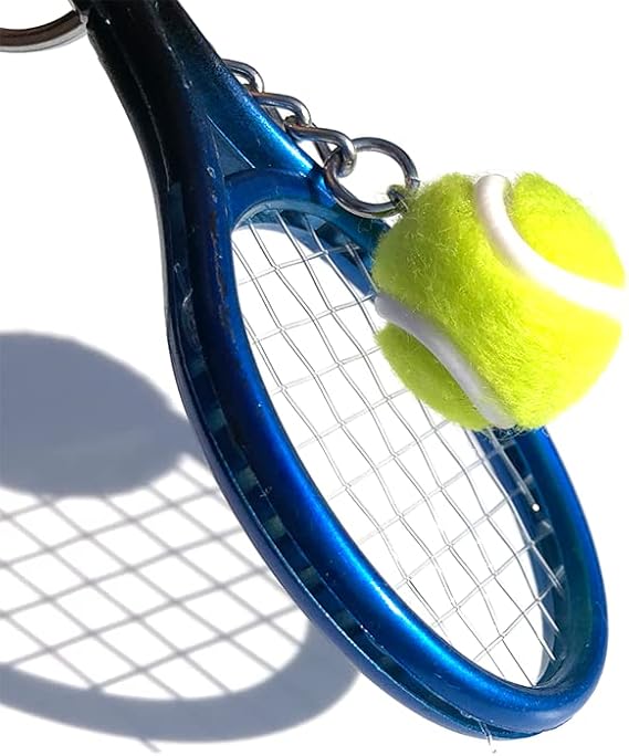 Keychain - Mini tennis racket - With ball - Keychain - Blue - Tennis fan - Keychain - Gift