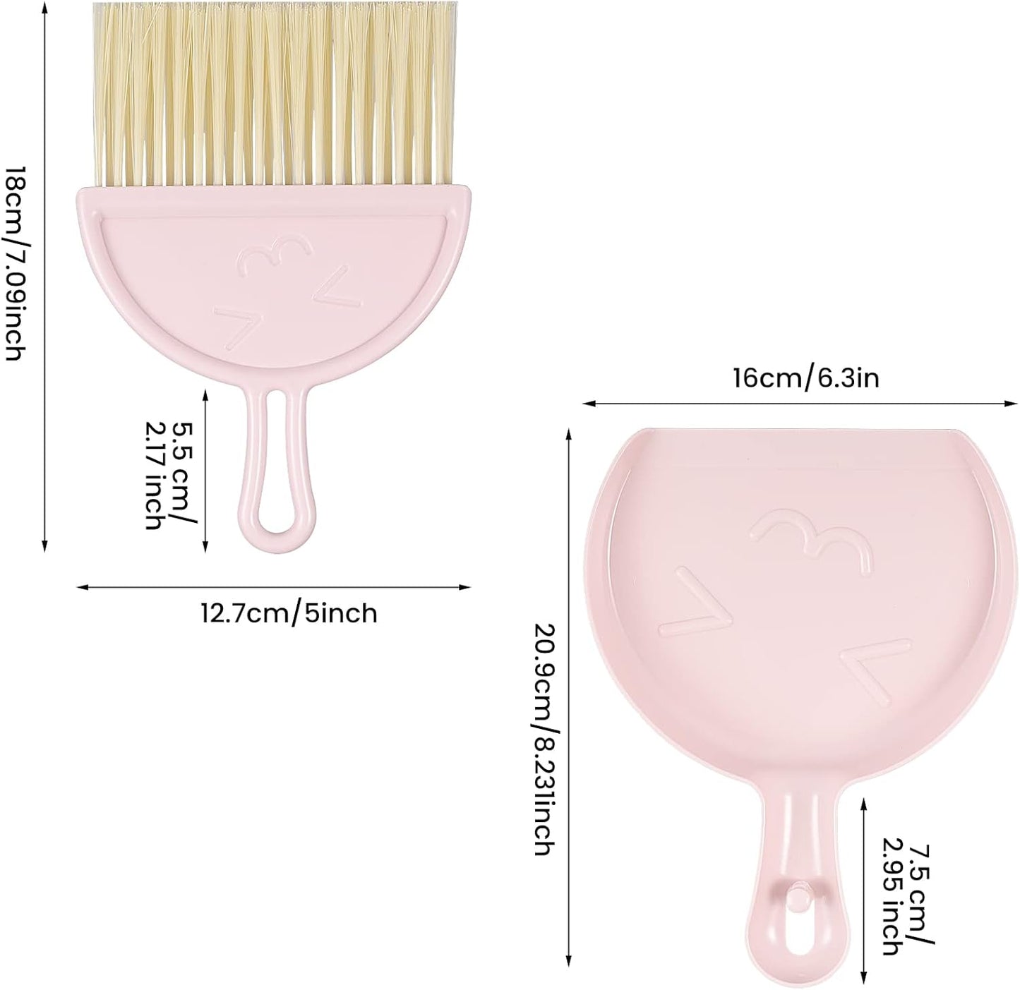 Mini dustpan and brush - pink set of brush and dustpan - portable combination of cleaning brush and dustpan - flexible edge - perfect for removing dust, dirt and grit - suitable for most hard surfaces - space-saving design