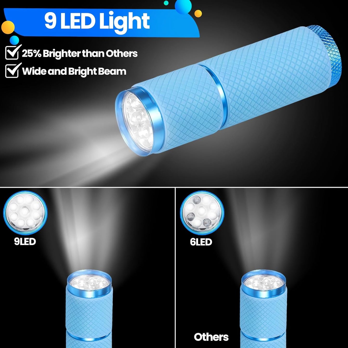 4-pack small flashlights, super bright mini flashlights with 9 LEDs, battery-powered, camping, hiking, outdoor gifts for kids and adults (batteries not included)