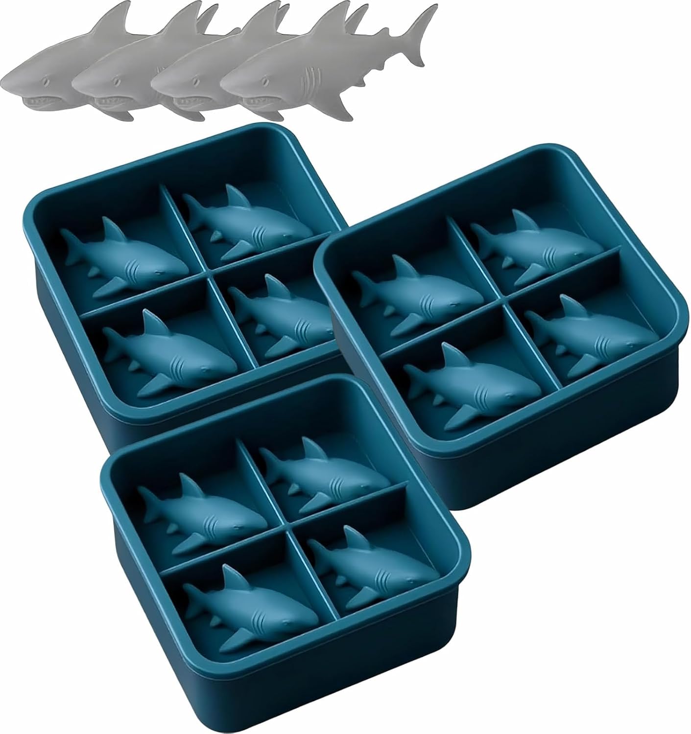 Shark Silicone Ice Molds - 3D Silicone Fun Shark Cube Maker - 4 Shark Fin Ice Cube Molds - Suitable for cold drinks, parties and home entertainment (3 pieces)