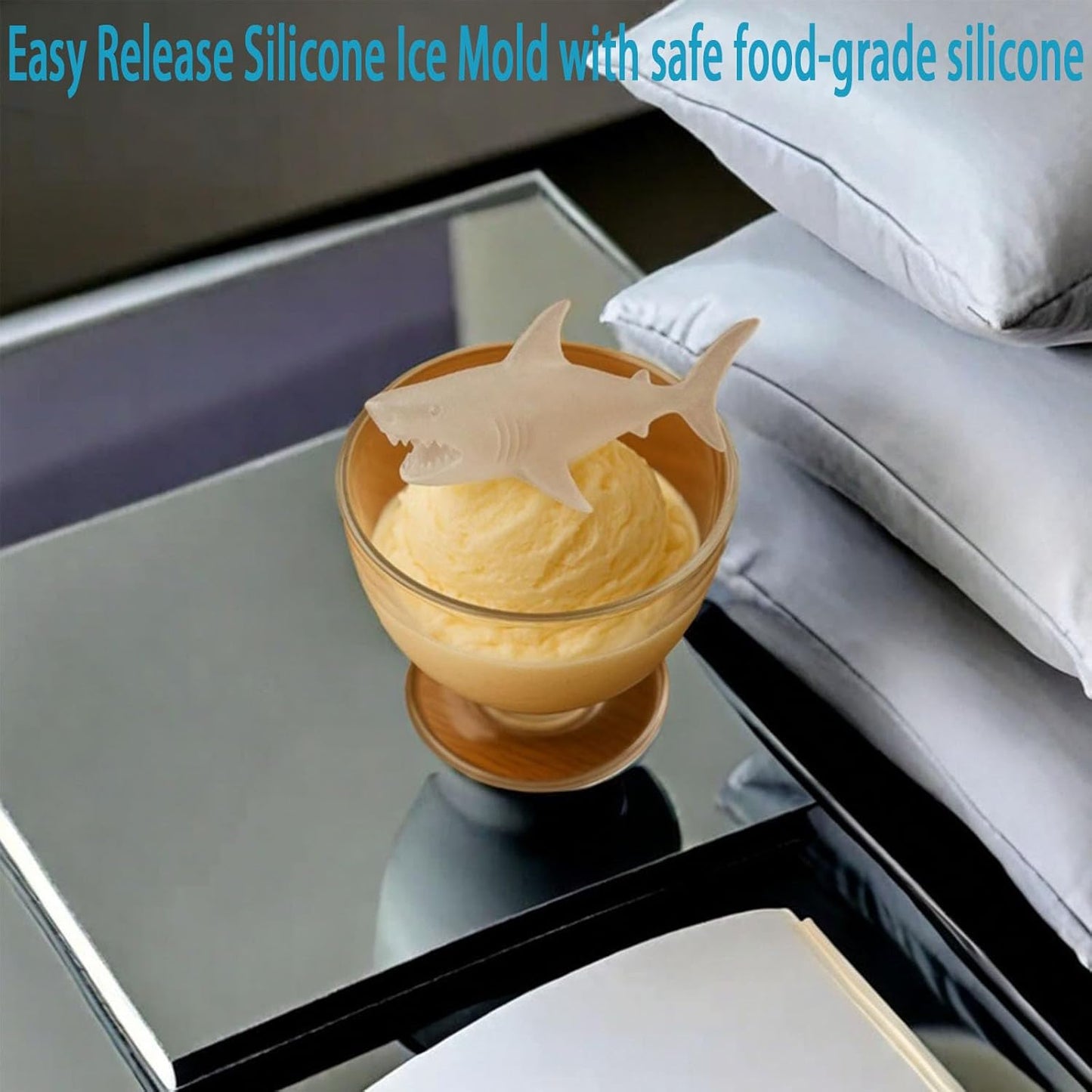 Shark Silicone Ice Molds - 3D Silicone Fun Shark Cube Maker - 4 Shark Fin Ice Cube Molds - Suitable for cold drinks, parties and home entertainment (3 pieces)