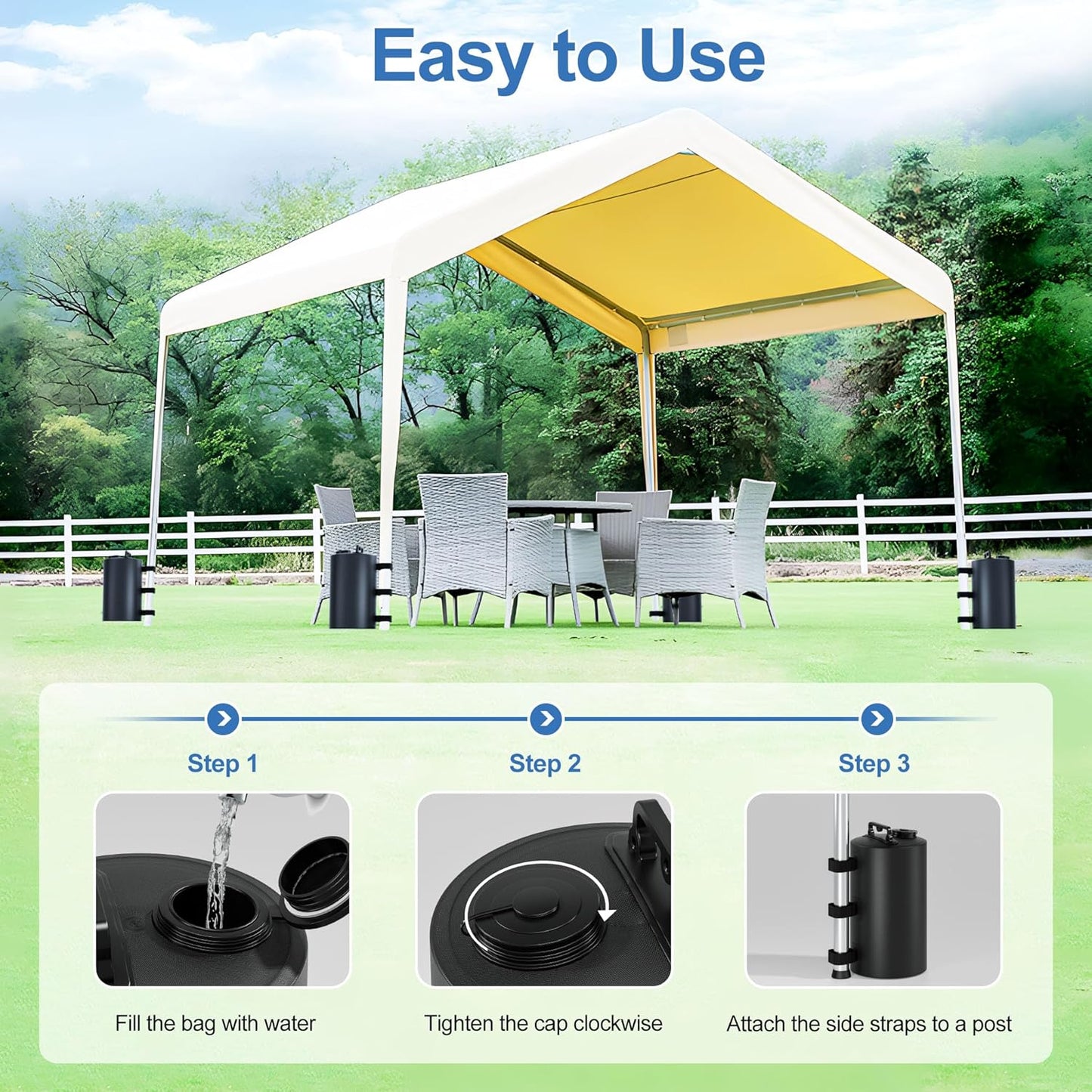 Gazebo Hydration Bag 88 lbs - Portable 10L Windproof Hydration Bag for Pop-up Tents - Awnings - Gazebos - Heavy Sand Weights - 4-Pack