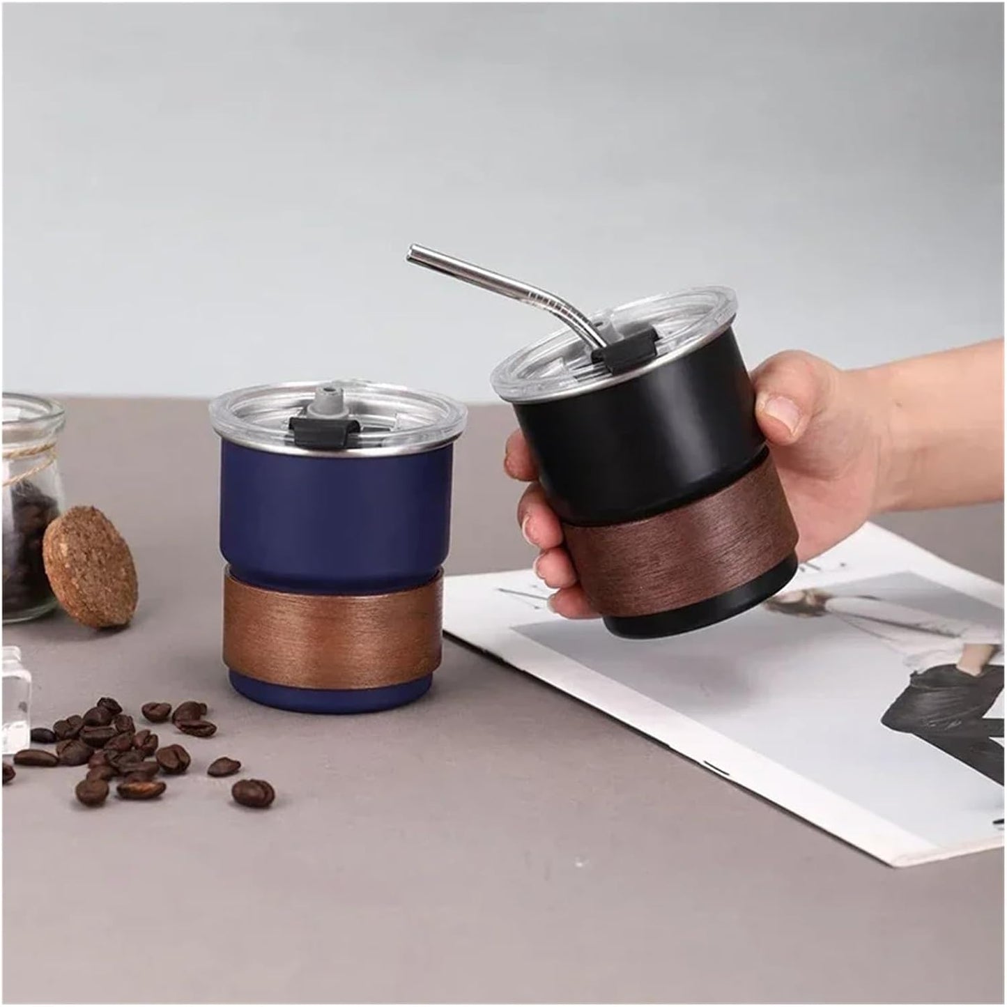 304 Stainless Steel Portable Coffee Pot - with Handle and Lid - Insulated - Suitable for Outdoor Camping - 300 ml - Stackable Design