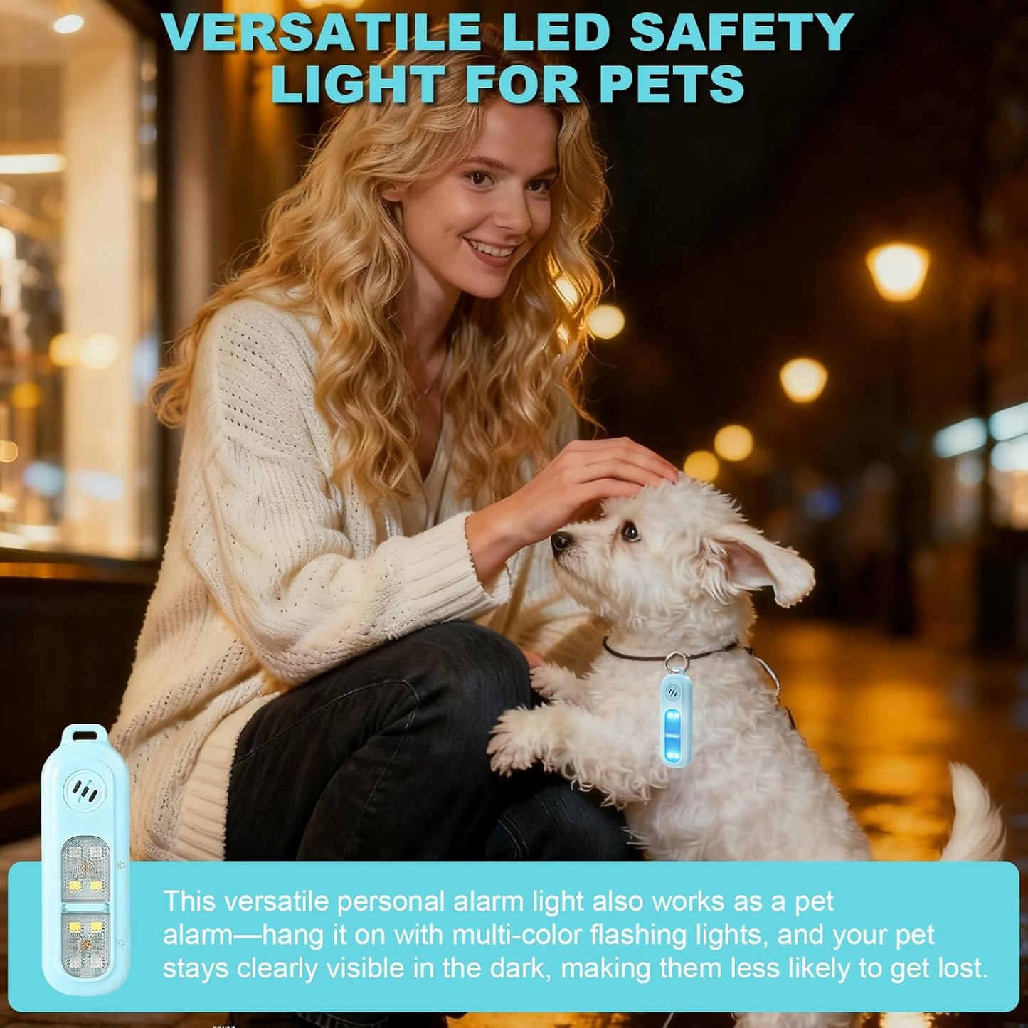Rechargeable personal safety alarm for women - 130 dB self-defence keychain alarm - with strobe light and LED torch - bear alarm - rechargeable emergency safety alarm - suitable for night runners and children - blue