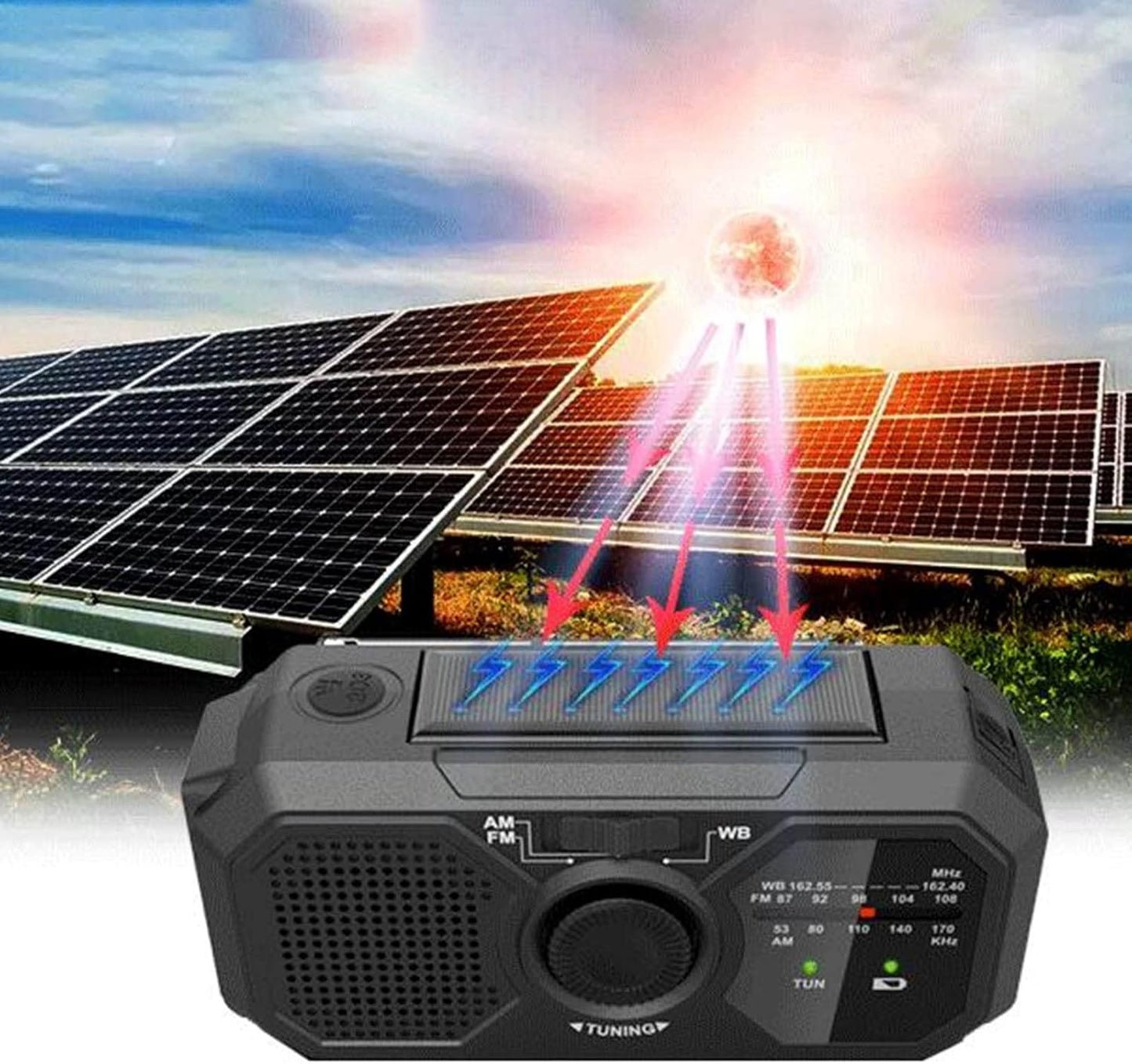 Noodradio - Solar-powered emergency radio, hand-operated - AM/FM/weather radio - With torch - SOS alarm function - Emergency charging function - Portable emergency radio (black) Suitable for camping, hiking and home emergencies