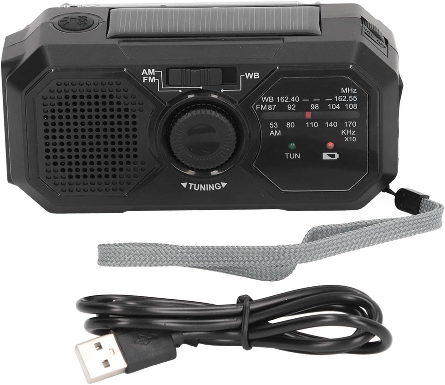 Noodradio - Solar-powered emergency radio, hand-operated - AM/FM/weather radio - With torch - SOS alarm function - Emergency charging function - Portable emergency radio (black) Suitable for camping, hiking and home emergencies