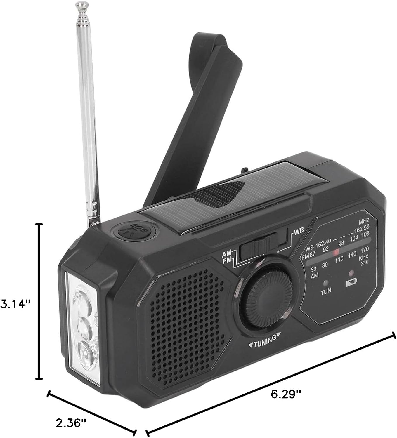 Noodradio - Solar-powered emergency radio, hand-operated - AM/FM/weather radio - With torch - SOS alarm function - Emergency charging function - Portable emergency radio (black) Suitable for camping, hiking and home emergencies