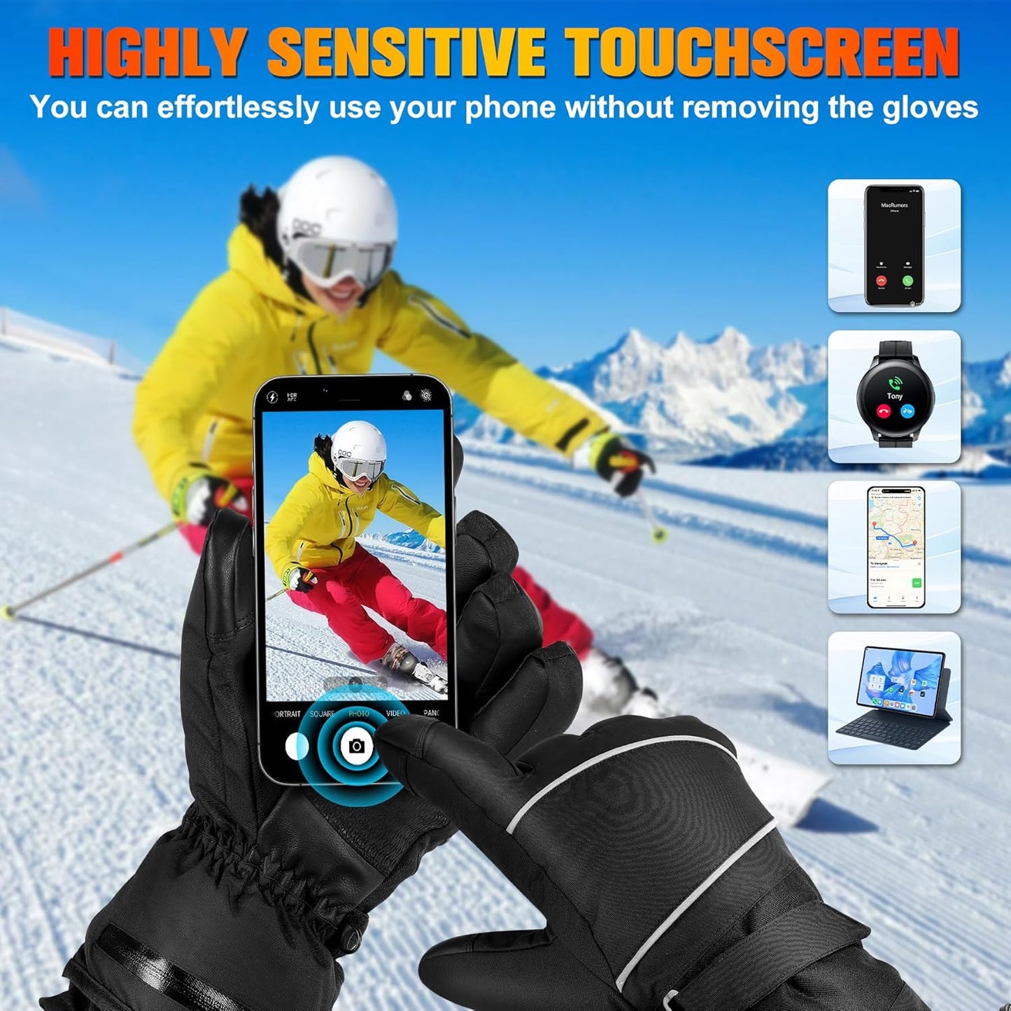 Gloves - Warm winter gloves - Rechargeable heated gloves - 3 heating settings, 360° heating - Touchscreen, waterproof/windproof - Winter ski/cycling/hiking gloves (unisex)