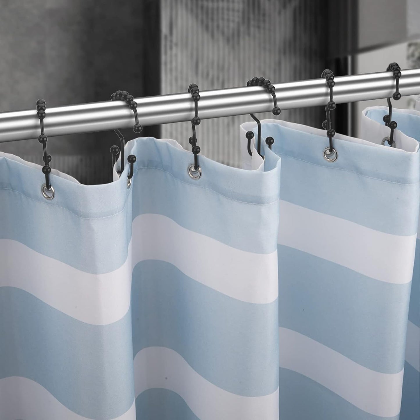 Matzwarte shower curtain hooks (12-pack) - Double hooks made of stainless steel - Hooks with smooth rolling action - Suitable for shower curtains up to 3.3 cm thick - Suitable for shower curtains and waterproof liners. (black)