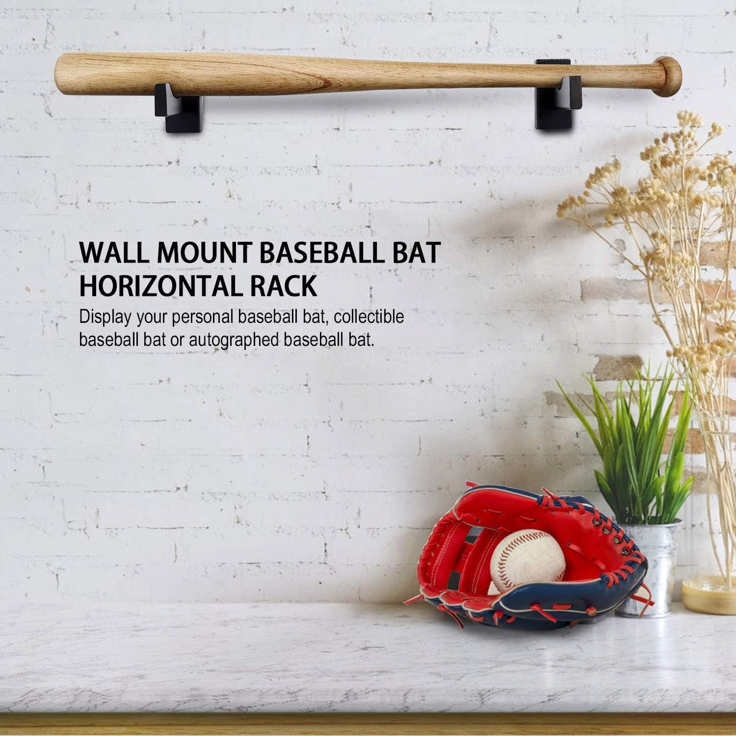 Display standard - Black - Baseball bat display standard - Baseball bat holder - Wall mounting - Horizontal baseball bat standard - Baseball bat holder - 2 pieces - Black