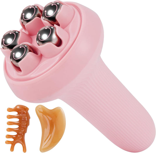Massager - Portable Lymph Massage Roller - Neck Roller - Massage Tool - Helps Release Muscles, Face and Body - Face Roller - Facial Gua Sha Set (pink)