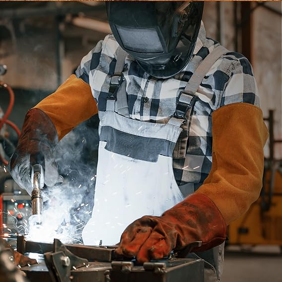 Cowhide arm protector with Velcro - Leather welding sleeve - Real cowhide arm protector - Welding sleeve - Suitable for welding work - Unisex - Heat resistant and flame retardant - Arm protection