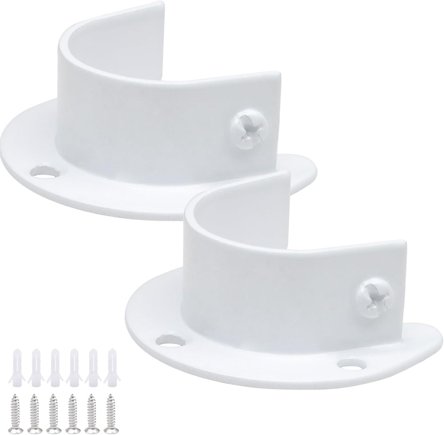 Biaungdo 1-1/4 Inch Stainless Steel Closet Rod End Supports, 2 Pcs White Heavy Duty Wardrobe Rod Brackets Closet Pole Sockets Flange Rod Holder, U-Shaped