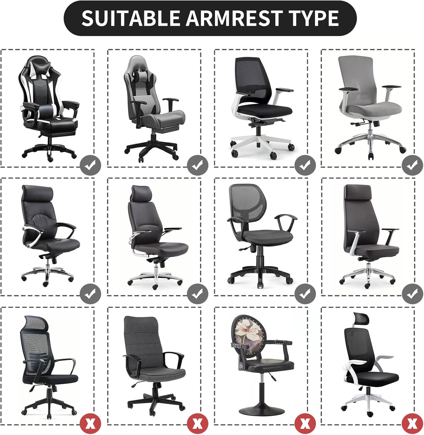 FORCHEER Office Chair Armrest Covers Stretchable Water Resistant Jacquard Elastic Band Short Computer Chair Arm Covers for Desk Chairs 8-13inch Washable 2 Pieces-Black