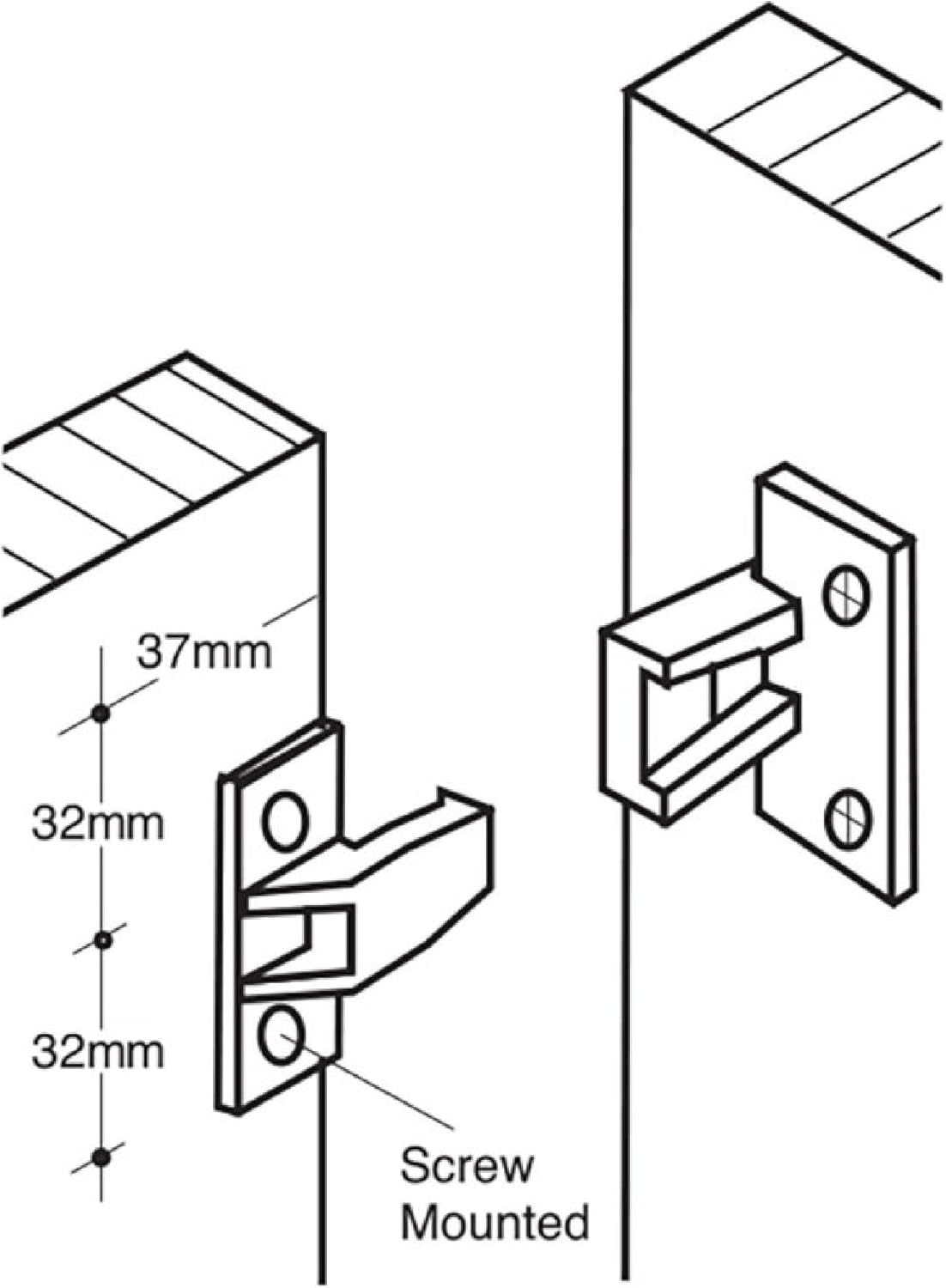 Hafele Keku Push-On Fitting Set - Bracket Connectors for False Front Panels, Cabinet Drawers, & Furniture (Screws Not Included)