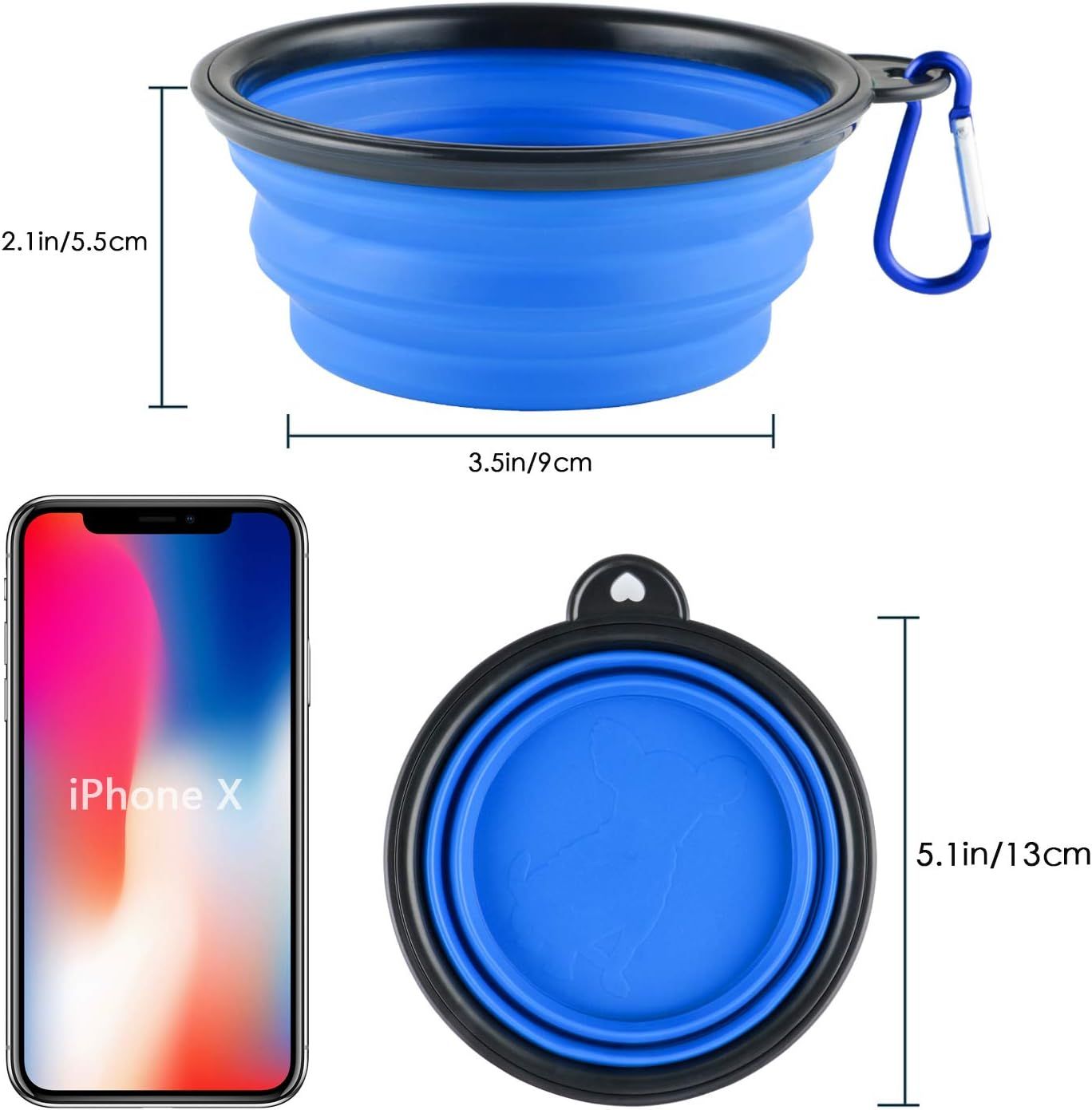 3 Collapsible Silicone Dog Bowl, oldable Expandable Cup Dish or Small Pet Cat ood Water eeding Portable Travel Bowl, Pet ID-Tag