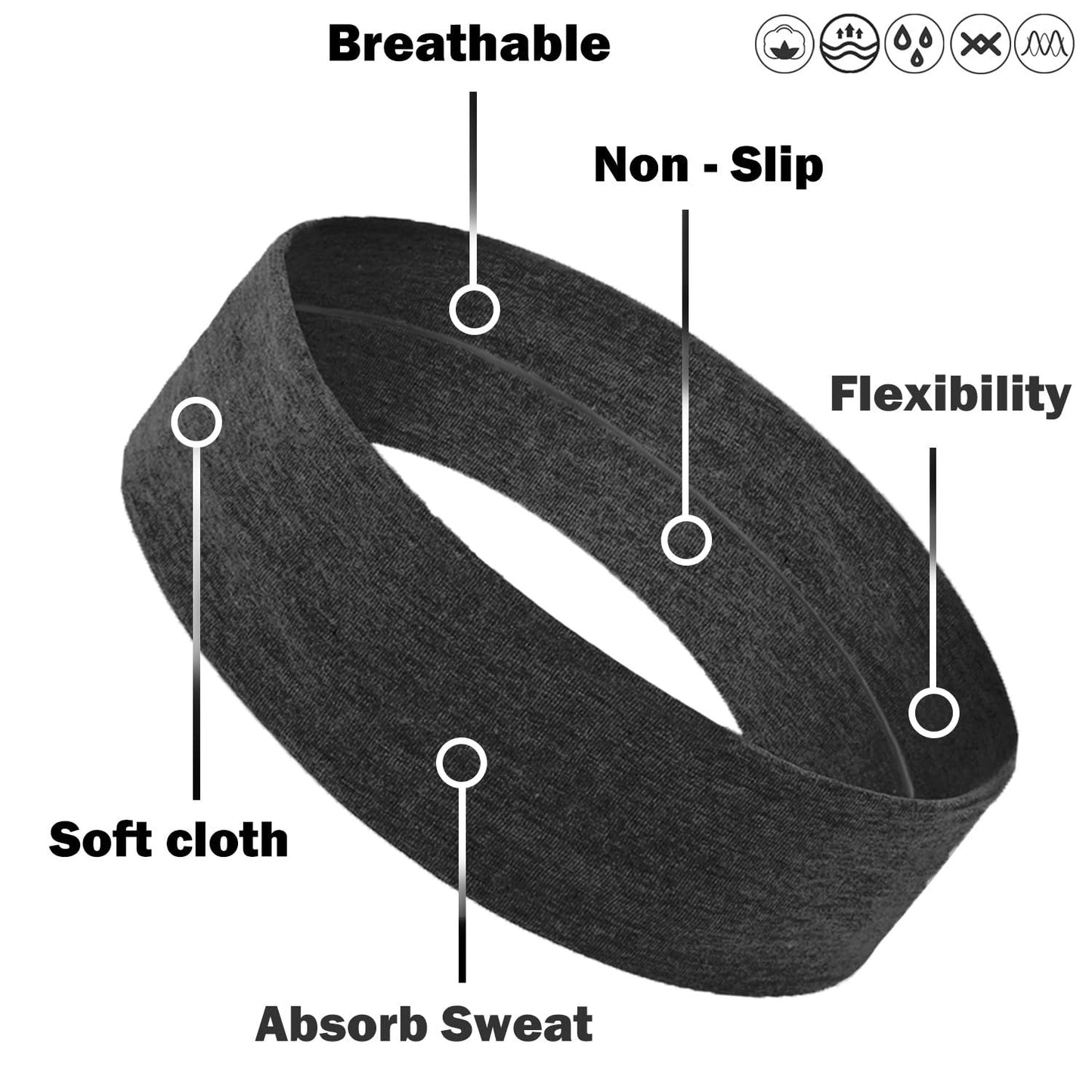 Workout Headbands or Women Non Slip, Premium Stretchy Sot abric Head Bands or Women's Hair, Wear or Yoga, Running, Sport, 6 Pack, Black White Grey