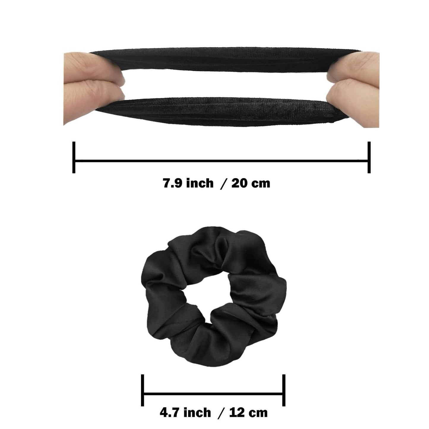 Scrunchies or Hair Sleep, Premium Satin Sot Than Silk or Women Curly Hair, Cute Bands Ties or Girls Thin | Thick Hair Styling, 12 Pack, Black
