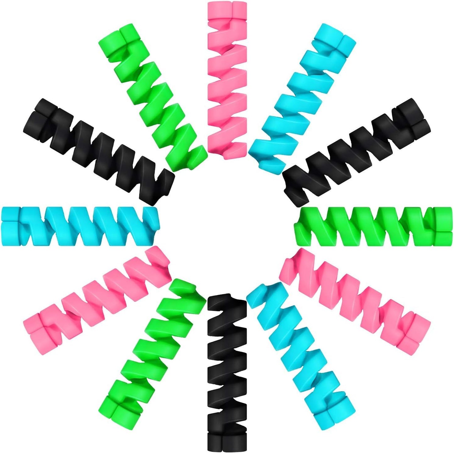 24 Pcs Charger Cable Protector,Silicone lexible Cable Saver,Spiral USB Mouse Wire Protector or Headphone Laptop Earphone Cell Phone Wrap Accessories (Black,Pink,Blue,Green)