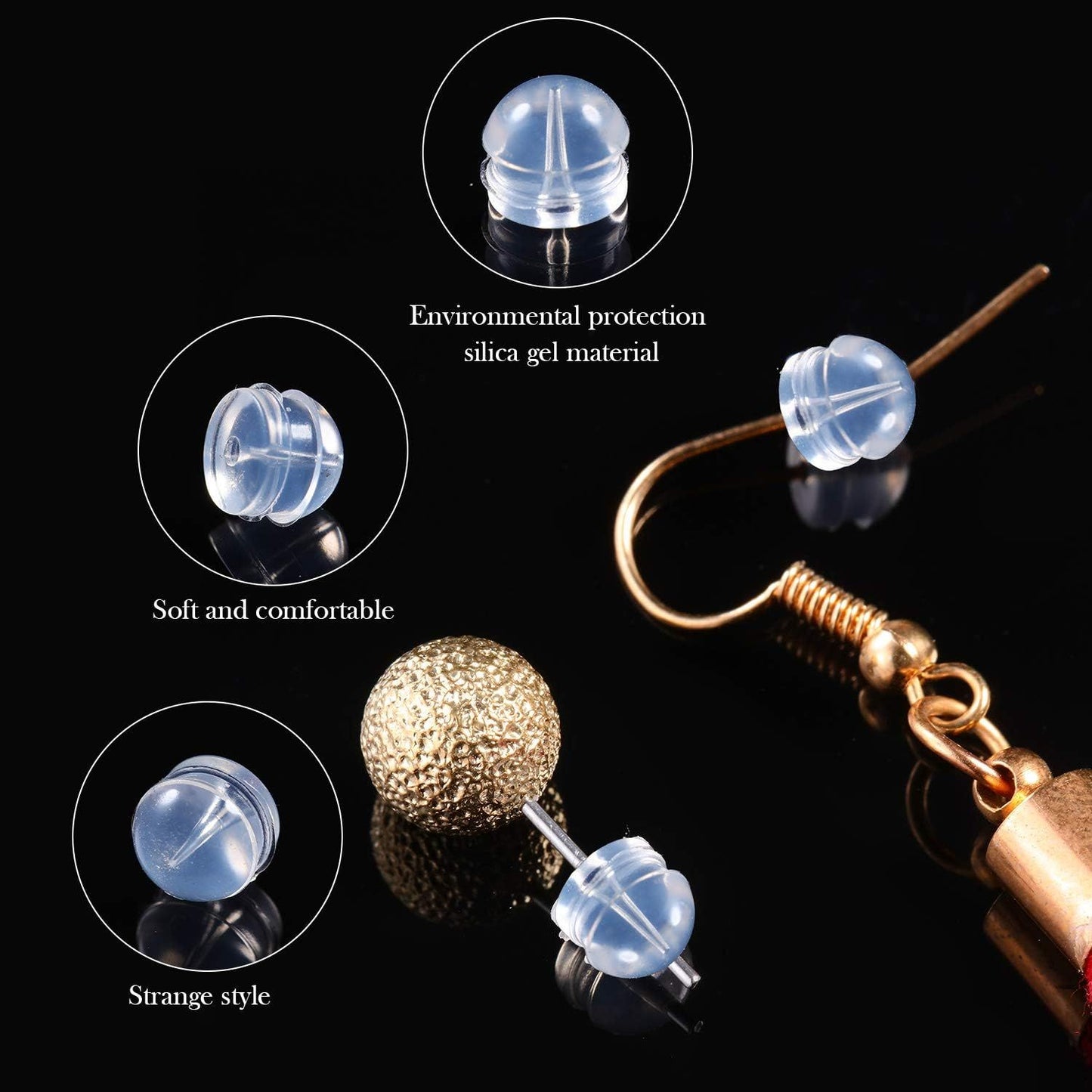 100 Pieces Clear Earring Backs Hamburger Shaped Saety Backs Secure Locking Silicone Earring Backs Stopper or Jewelry Accessories Supplies, 2 Sizes