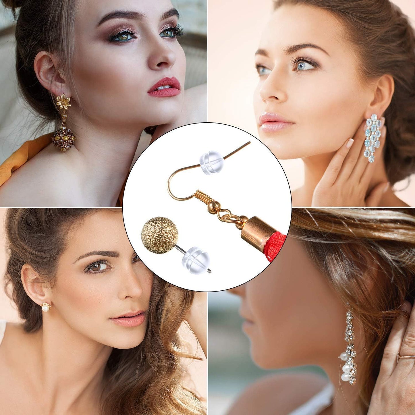 100 Pieces Clear Earring Backs Hamburger Shaped Saety Backs Secure Locking Silicone Earring Backs Stopper or Jewelry Accessories Supplies, 2 Sizes