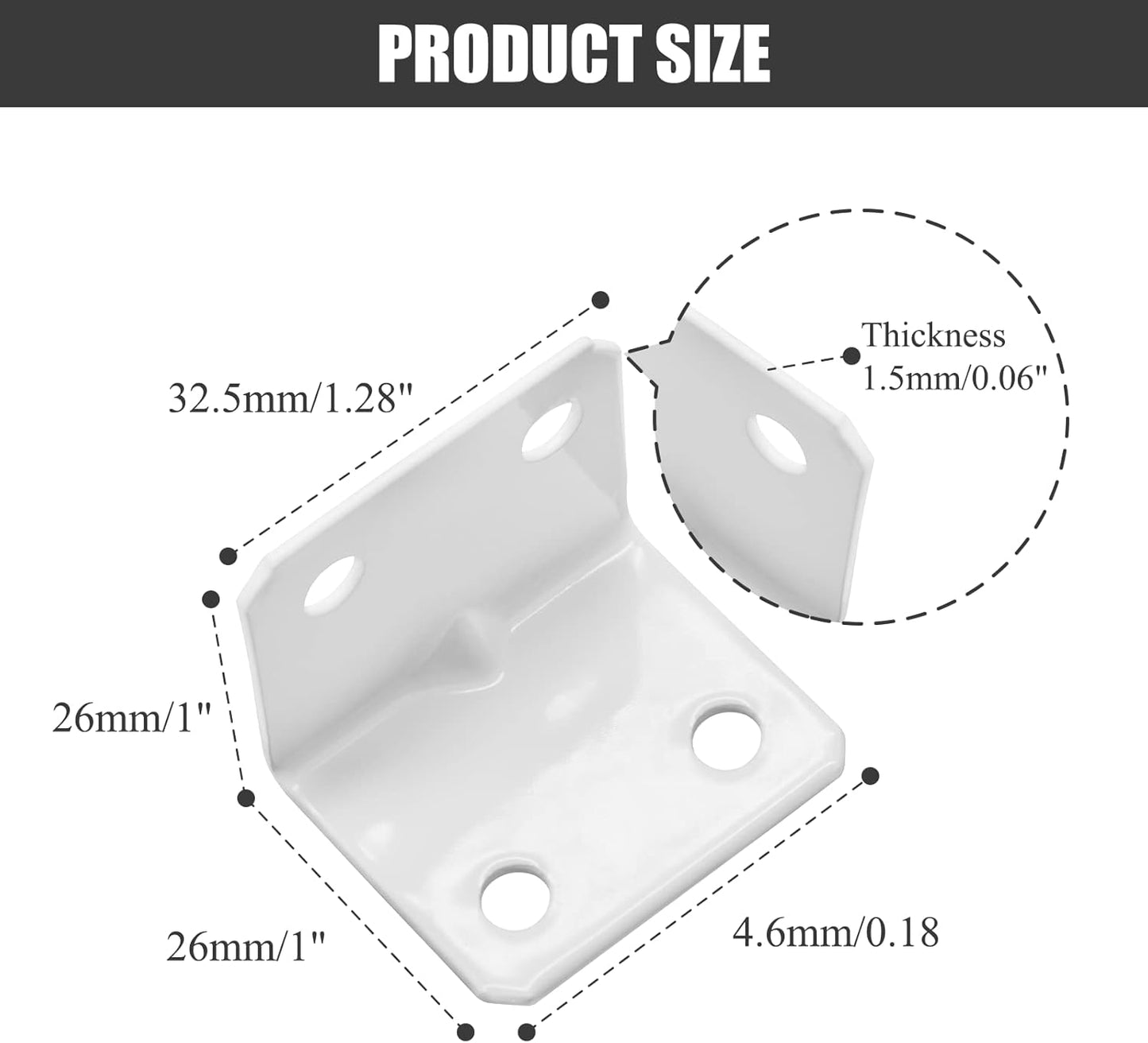 Biaungdo 12 Pcs White Metal Corner Brace, 26 x 26 x 32mm L Shape Shelf Bracket, 90 Degree Right Angle L Brackets Support with Screws for Wood, Shelves, Cabinet, Furniture, 4 Holes