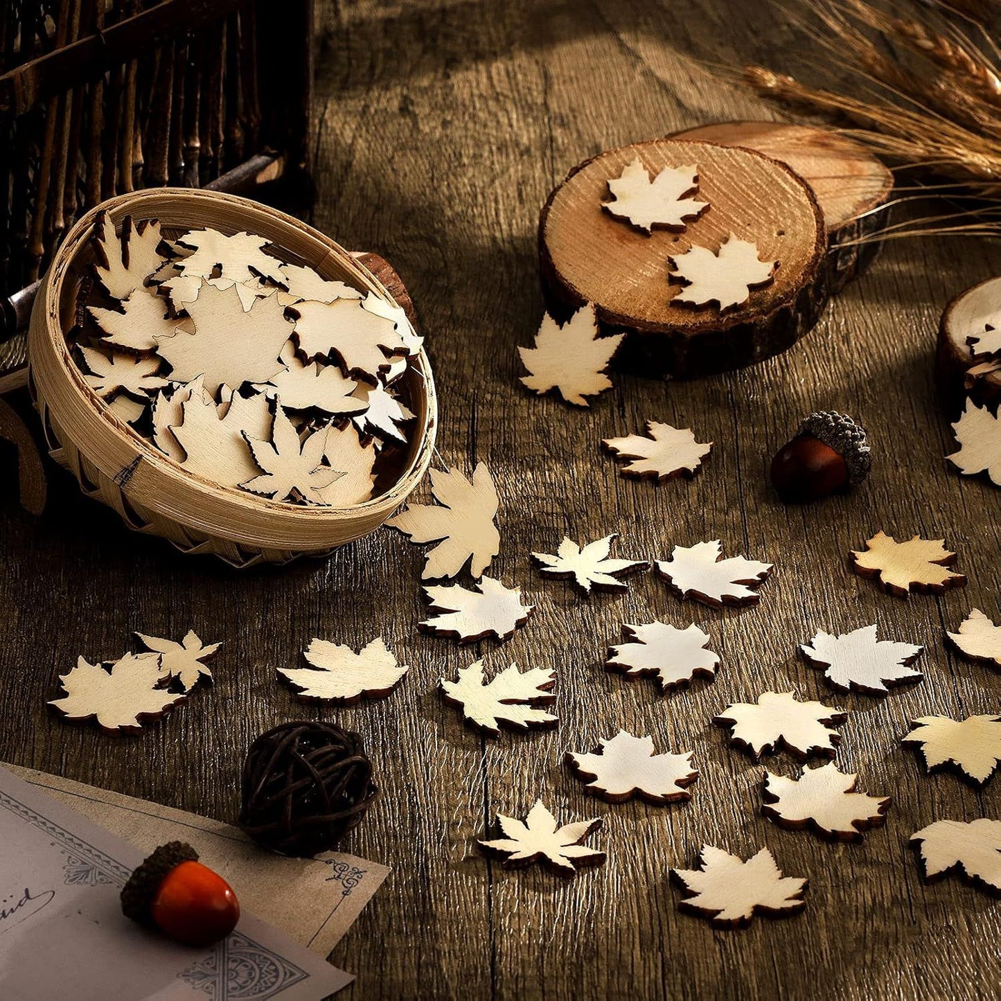 80 Pieces Thanksgiving Wooden Maple Lea Cutout Uninished Blank Wooden Slice Maple Lea Shaped Wood Pieces 1.2 Inch Mini Ornament or Thanksgiving Party all Autumn DIY Decoration
