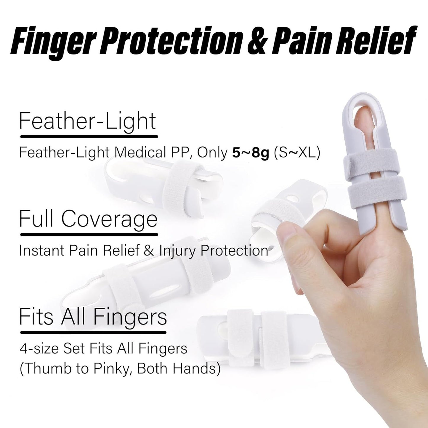 Lightweight inger Splint, 4 Graduated inger Braces Support or Thumb/Middle/Ring/Index/Pinky, Stabilizer Support or Broken, Trigger, Mallet, Arthritis & Knuckle Immobilization