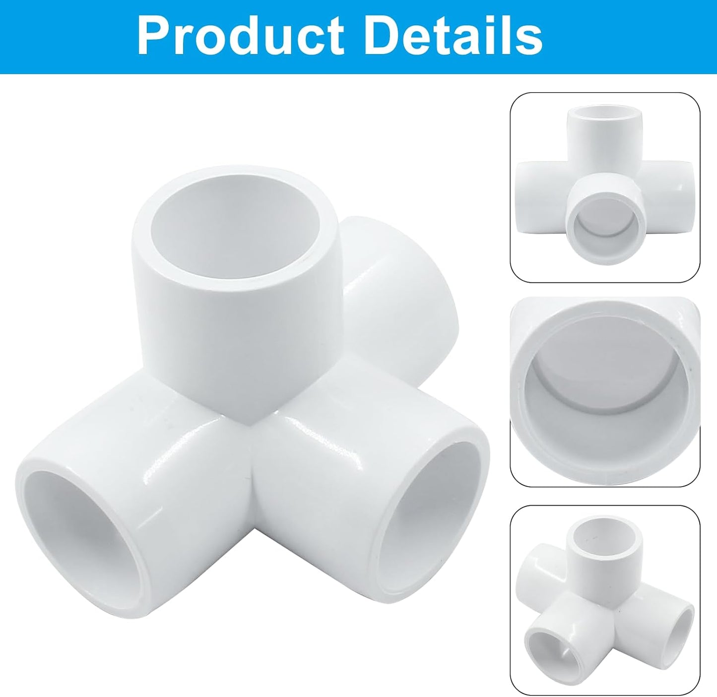 Biaungdo 4 Pcs 1/2" PVC Pipe Fitting, 4 Way Elbow Pipe Connector Furniture Grade Corner Fittings PVC Elbow Fitting for DIY Shelf Garden Support PVC Structure（White）