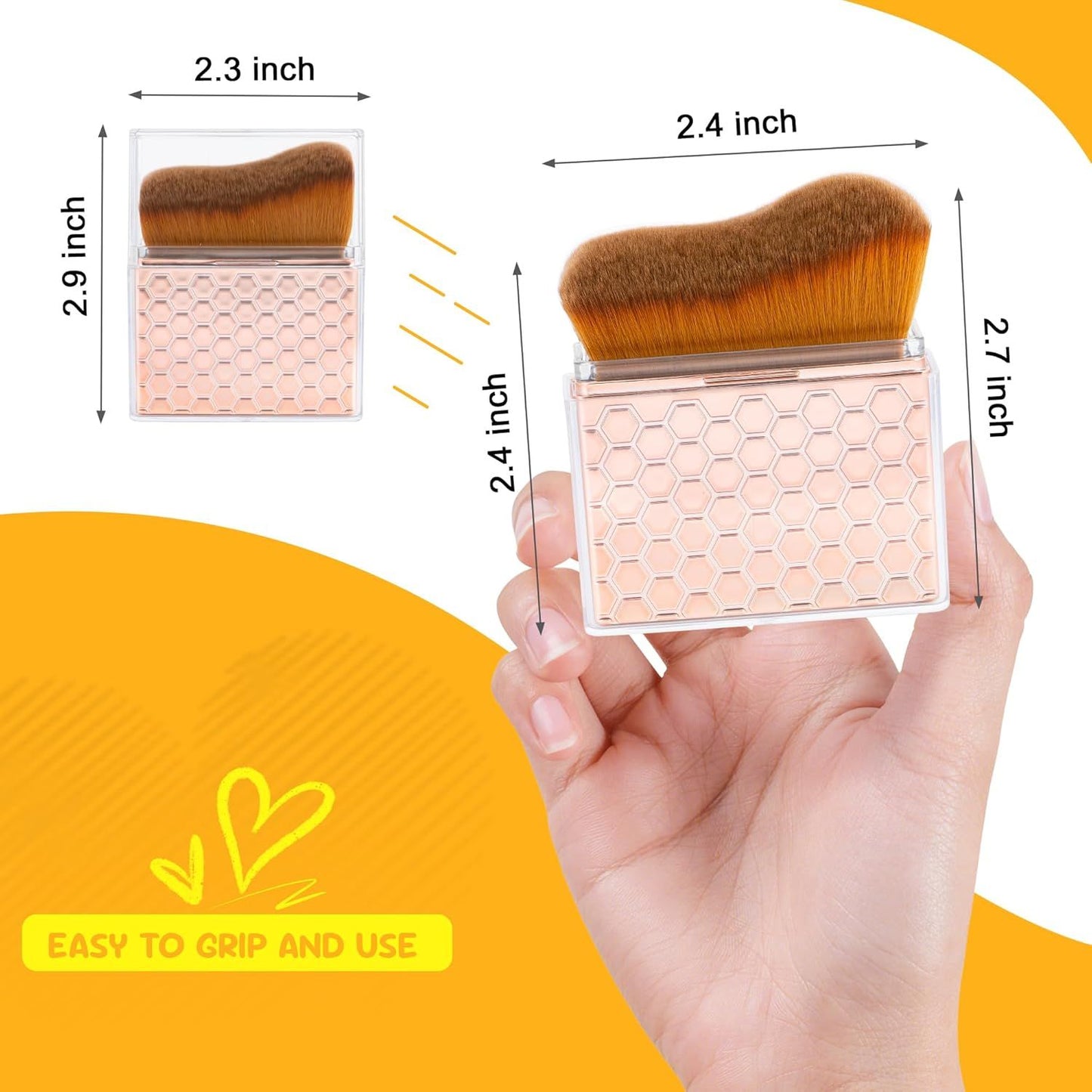 Sunscreen Applicator-Sunblock Brush or ace and Body, Sun Lotion/Cream Sel Tanner,Bronzer Sel Tan Applicator, Kabuki Brush or Application with Retractable Lid Travel Size（Rose-Gold)