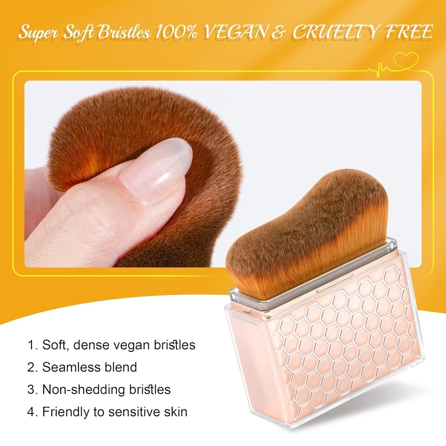 Sunscreen Applicator-Sunblock Brush or ace and Body, Sun Lotion/Cream Sel Tanner,Bronzer Sel Tan Applicator, Kabuki Brush or Application with Retractable Lid Travel Size（Rose-Gold)