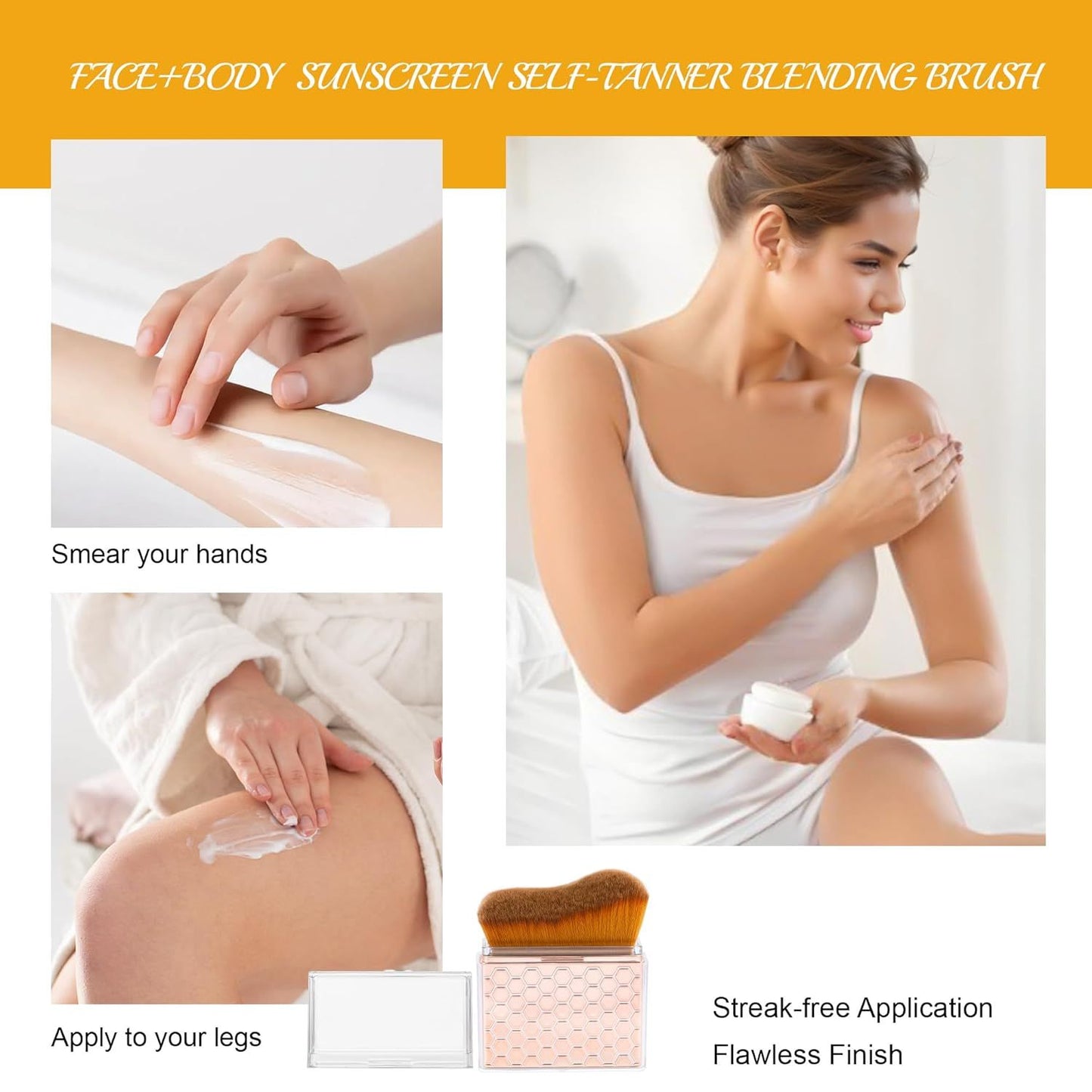 Sunscreen Applicator-Sunblock Brush or ace and Body, Sun Lotion/Cream Sel Tanner,Bronzer Sel Tan Applicator, Kabuki Brush or Application with Retractable Lid Travel Size（Rose-Gold)