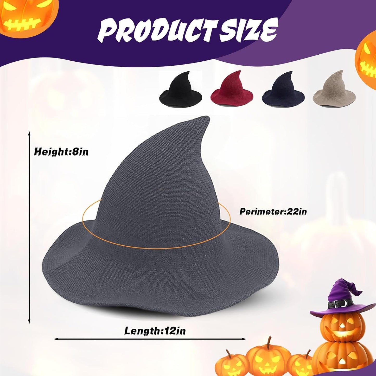 Women Witch Hat or Halloween Wool Hats Wide Brim Spire Knitted Cap or Party Masquerade Cosplay Costume Daily