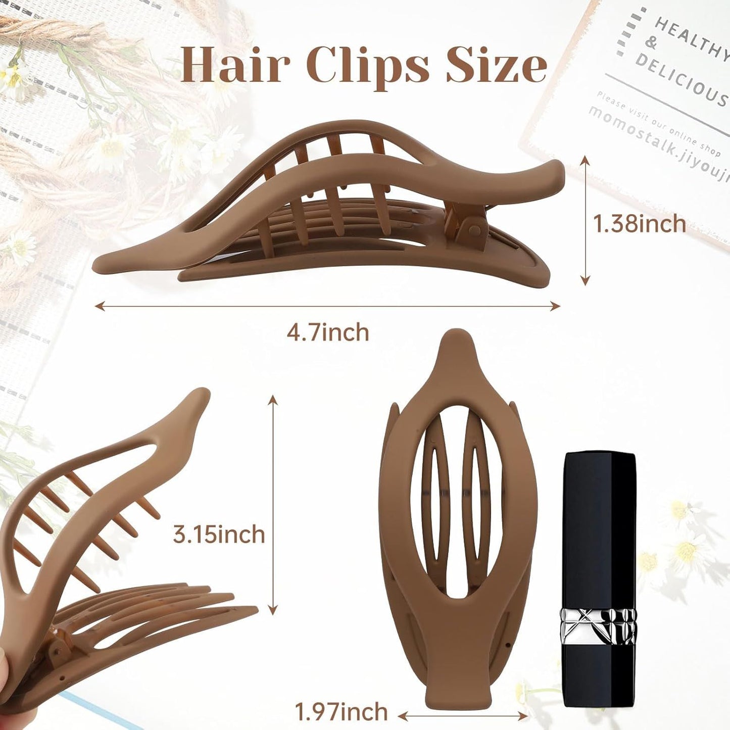 rench Concord Hair Clips - 6Pcs Side Slide Volume Clips or Women Girls, Strong Hold No Slip Grip, Thick or Thin Hair (Matte inish, L:4.6 IN, W:1.97IN)