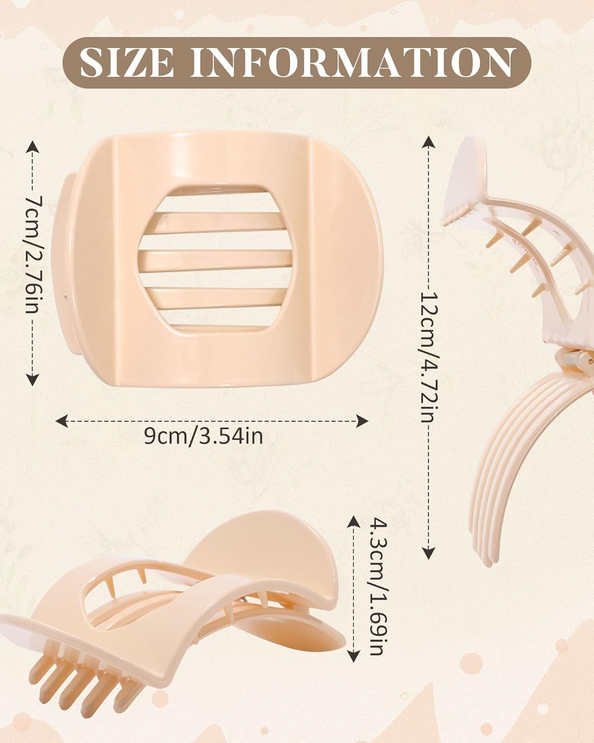 6Pcs lat Hair Clips or Women Strong Grip Curved Claw Clip or Thin Hair Non-slip Plastic Hair Barrettes ((Light Brown+Dark Brown+Light Brown+Dark Brown+O-White+Chestnut))