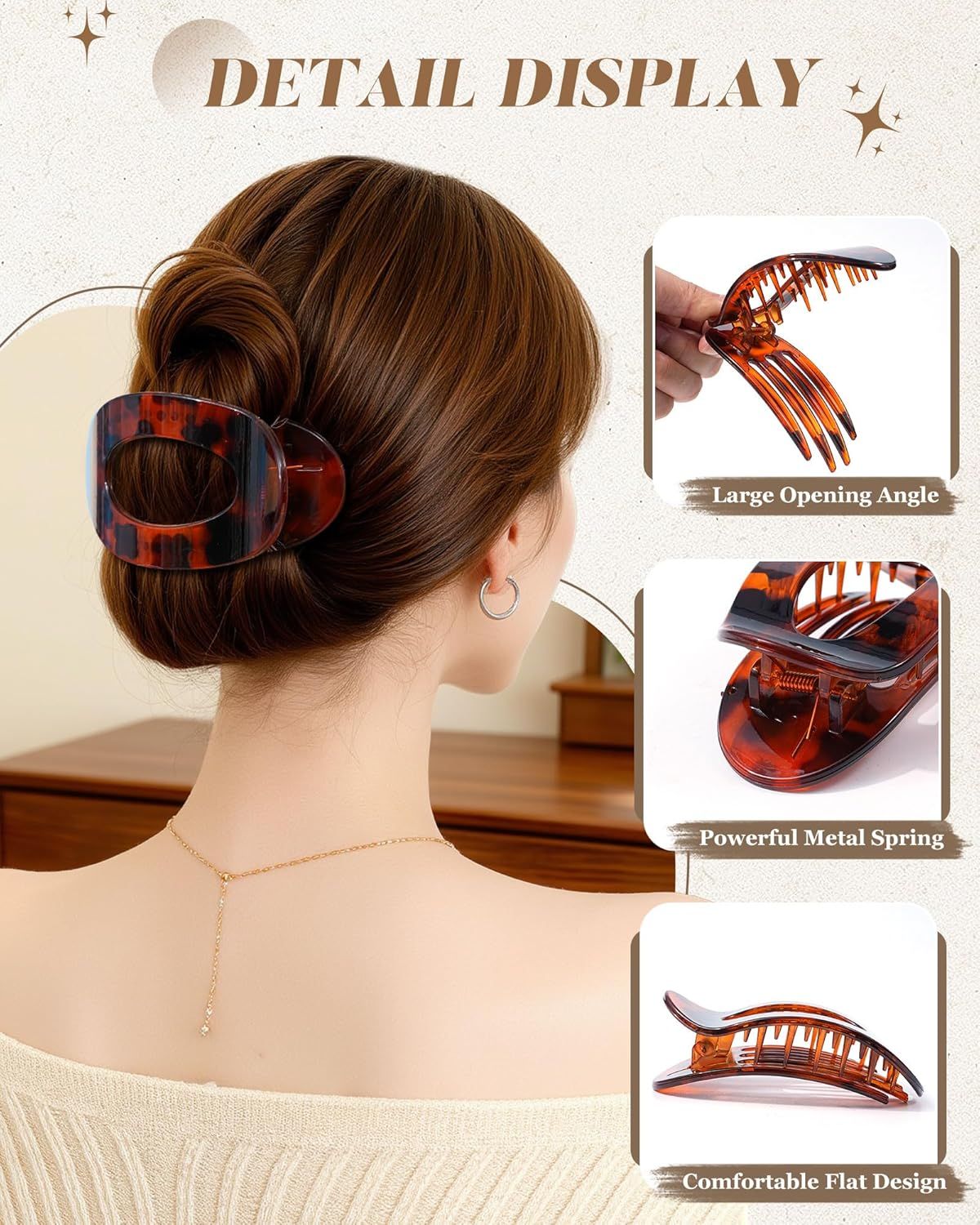 lat Hair Clips or Women 4.33" Lay lat Claw Clip or Hair 6Pcs Round Large Hair Claw Clips (Glossy - Leopard Series)