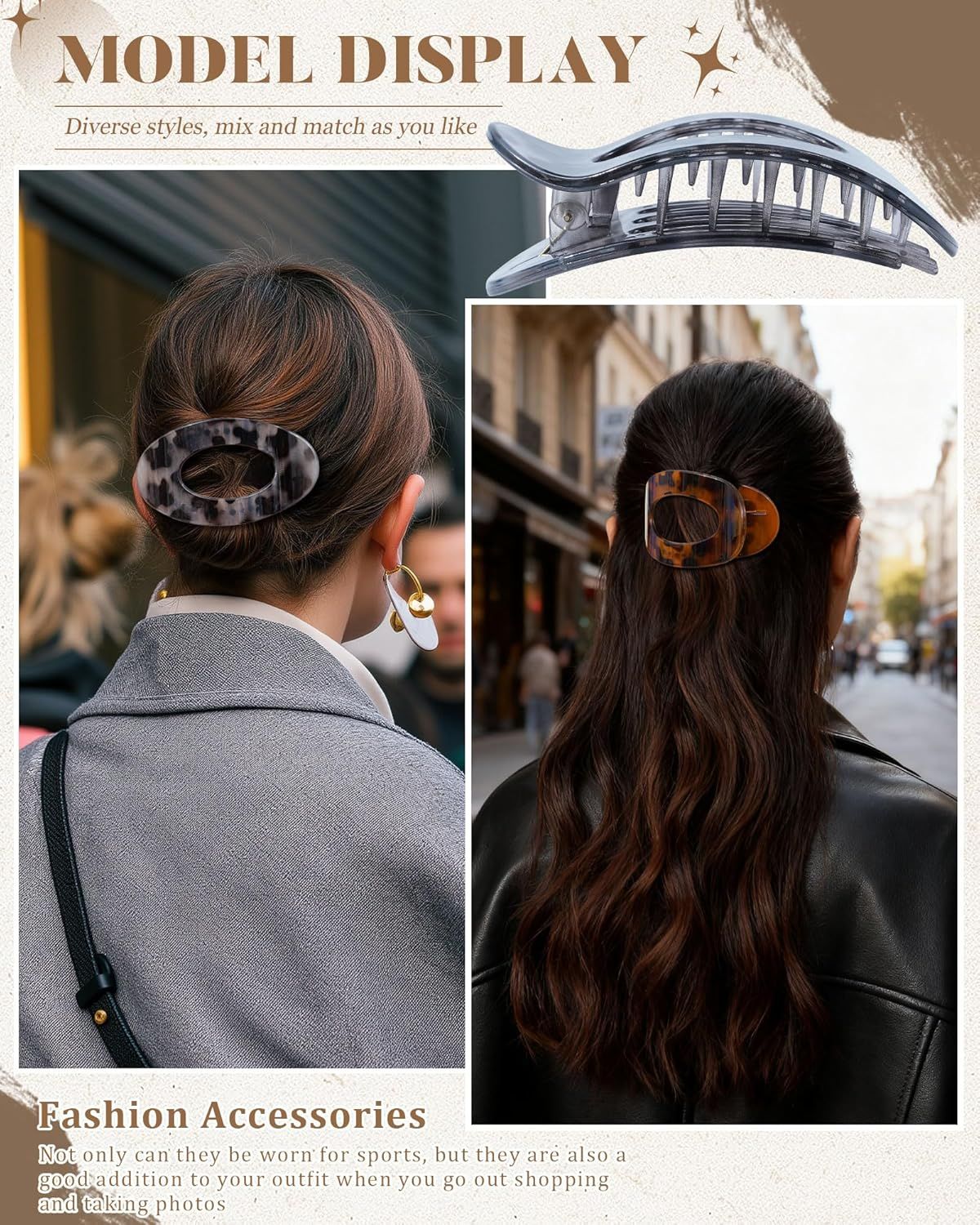 lat Hair Clips or Women 4.33" Lay lat Claw Clip or Hair 6Pcs Round Large Hair Claw Clips (Glossy - Leopard Series)