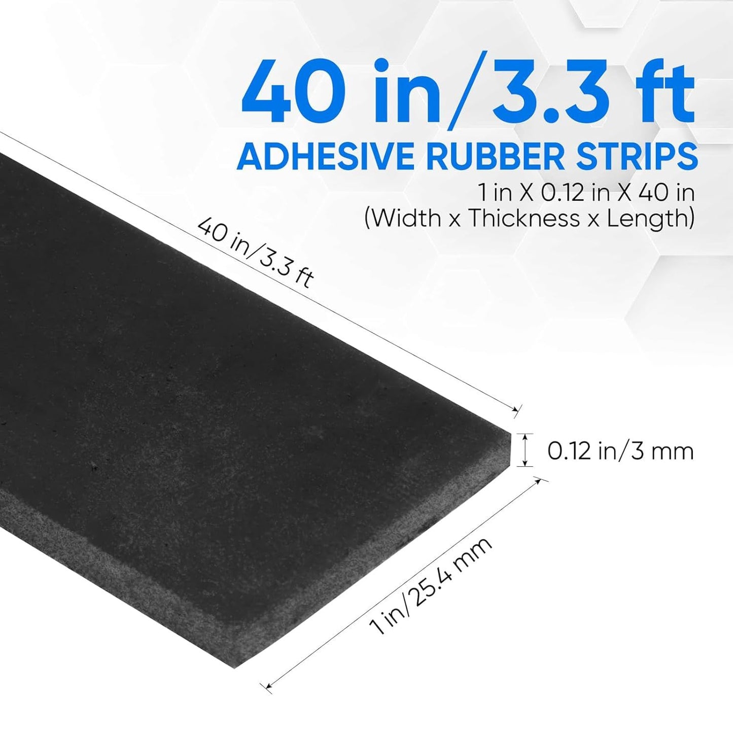 Rubber Strips, Solid Rubber Sheets Sel Adhesive Neoprene Rolls & Strips or DIY Gaskets Anti-Slip Pads Crats Pads Seal Strip Weather Striping (1” Wide x 1/8" Thick x 3.3' Long)