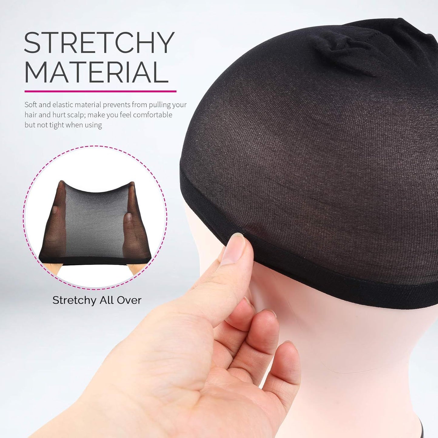 Wig Cap, 6PCS Black Stocking Caps or Wigs, Stretchy Stocking Nylon Caps or Women, Girls, Kids