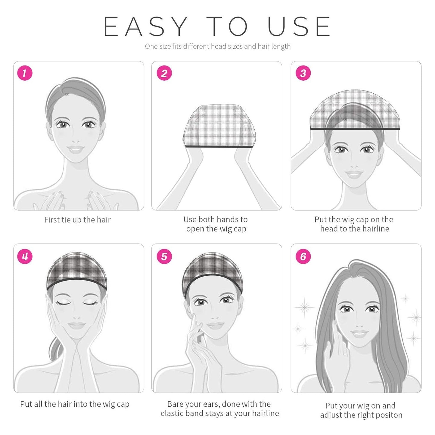 Wig Cap, 6PCS Black Stocking Caps or Wigs, Stretchy Stocking Nylon Caps or Women, Girls, Kids