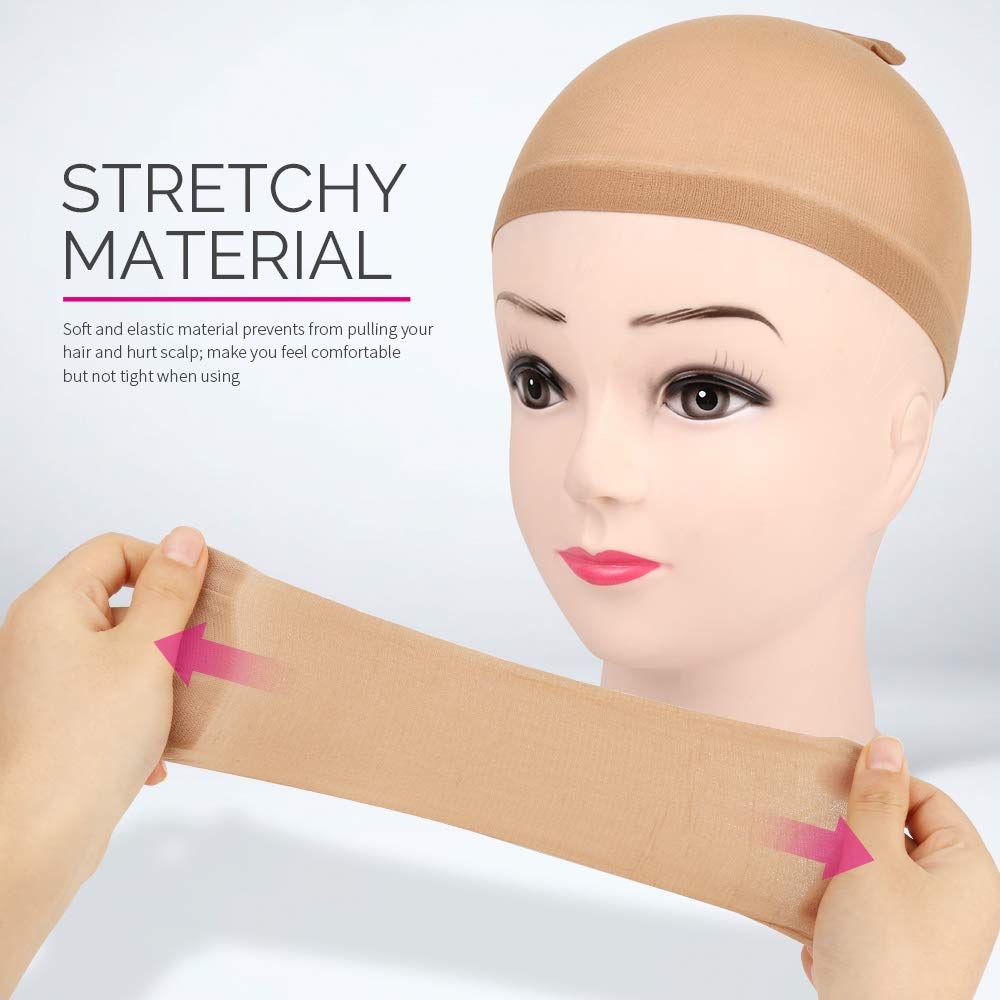 4 pieces Light Brown Stocking Wig Caps Stretchy Nylon Wig Caps or Women